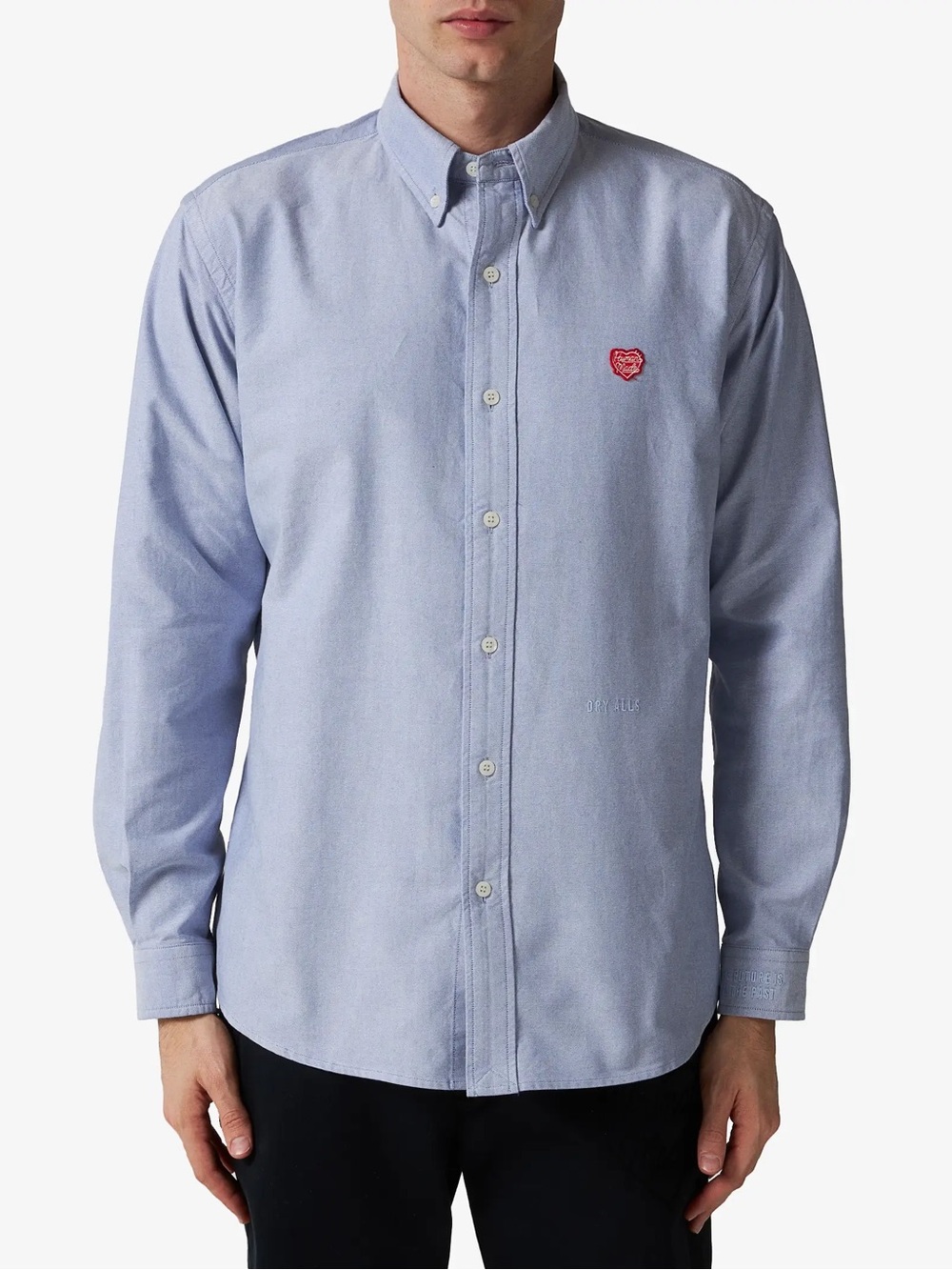 Light Blue Oxford Button-Down Shirt with Red Chest Emblem